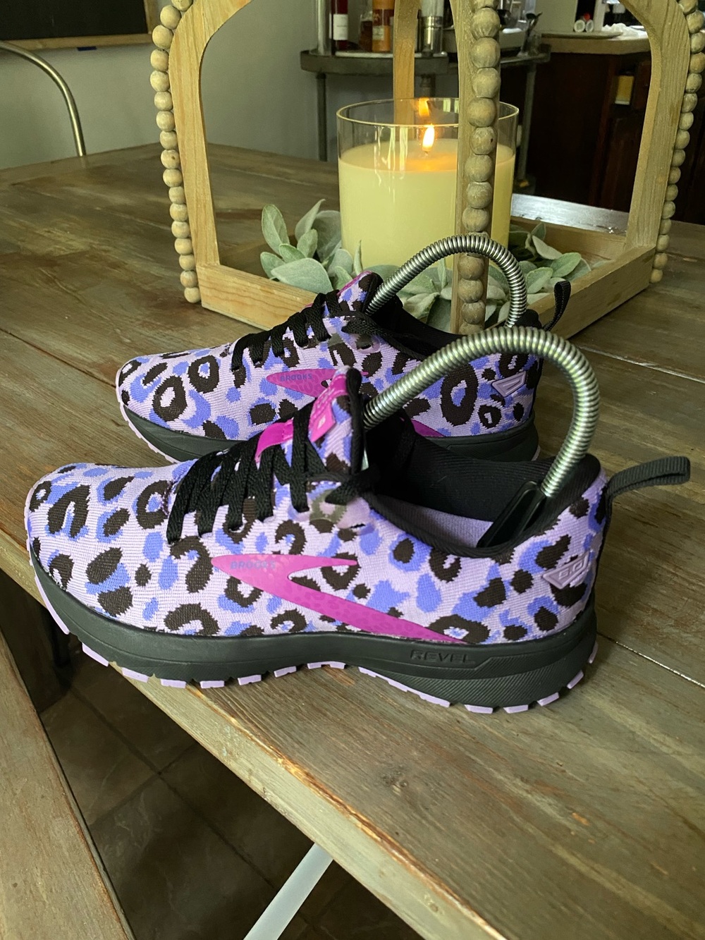 Brooks Women's Purple Black Pink Leopard Print Athletic Shoes - Picture 3 of 9
